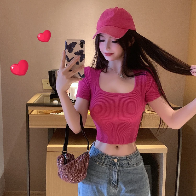 Sexy Knitted Top Summer Square Neck Tank Top Women Camisole Party Club Slim Top Female High Street Vest Casual Camis Beach