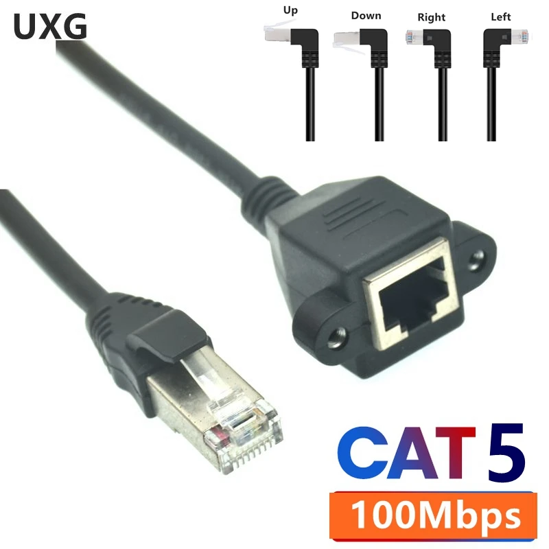 8Pin RJ45 Cable Male to Female Screw Panel Mount Ethernet LAN Network 8 Pin 90 Degree Right Up Down Left Angle Extension Cable