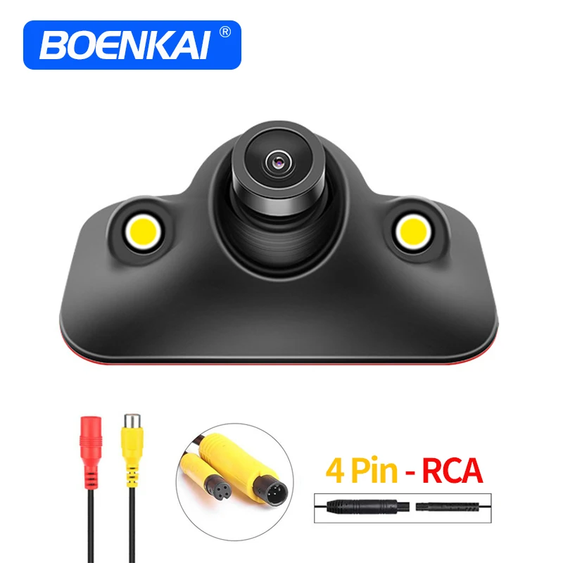 BOENKAI 12V CCD Rear View Camera 4 PIn Waterproof Backup Cam Night Vision Adhensive Side View Blind Spot Vehicle Reverse Camera