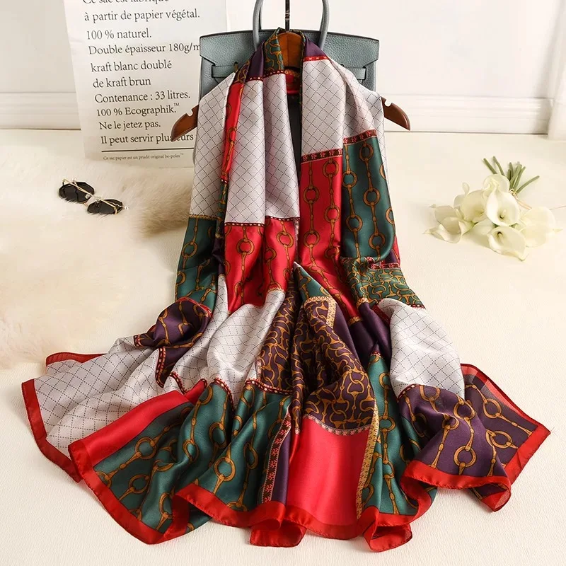 180*90cm Luxury Brand Women Scarf Summer Silk Shawl Lady Wrap Soft Female Beach Sunscreen Bandanna Head Foulard Muffler Pareo