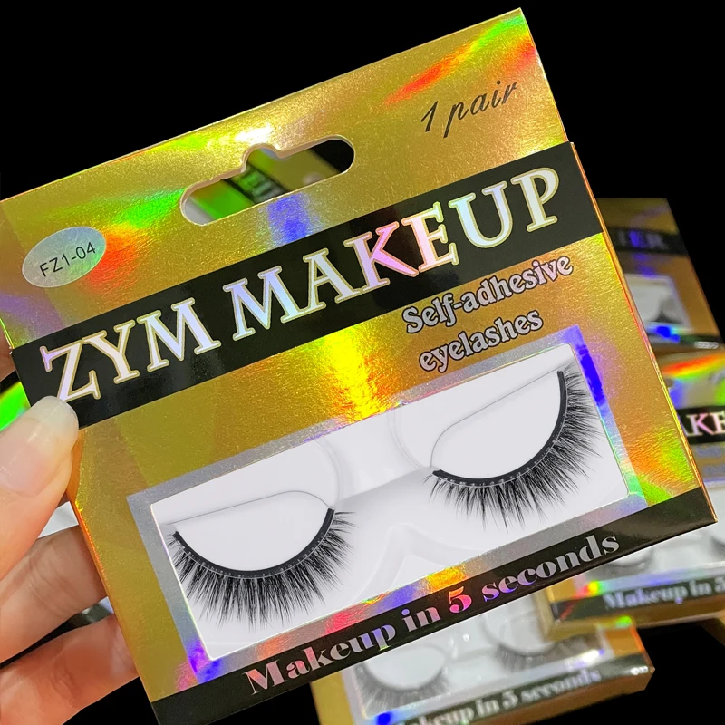 1 Pair-Self-adhesive False Eyelashes Reusable Waterproof Adhesive Tape Eye Lashes to Wear No Glue Needed Natural Curly Lash