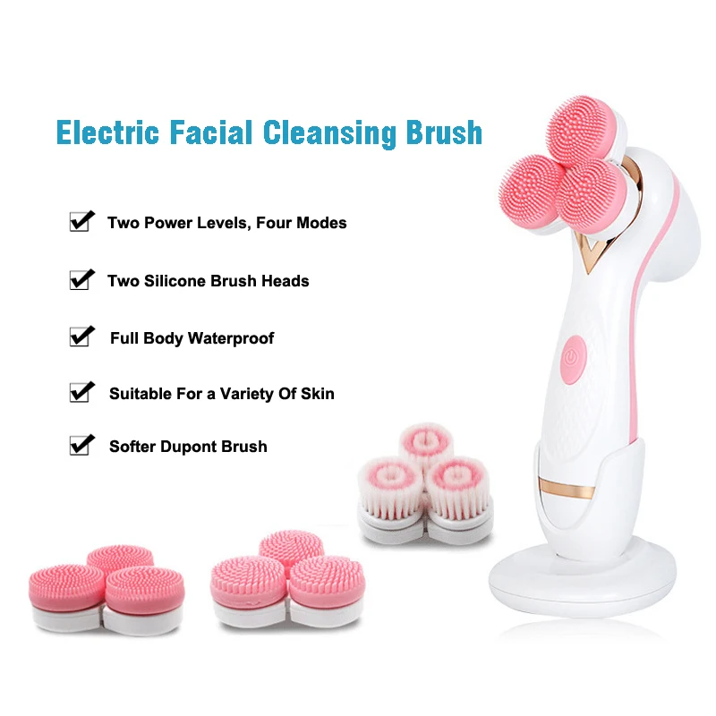 

Facial Cleansing Brush Electric Sonic Face Spin Brush Set Silicone Face Brush For Skin Deep Cleaning Remove Blackhead Massager