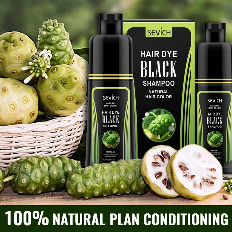 Sevich Black Hair Color Shampoo Instant Make Grey White Hair Darkening and Shiny Plant Essence Black Hair Color Dye Shampoo