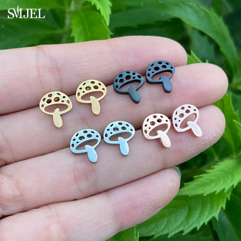 

2024 New Stainless Steel Mushroom Earrings Black Tiny Mushroom Pendant Earrings for Girls Women Girls Birthday Gift Jewelry