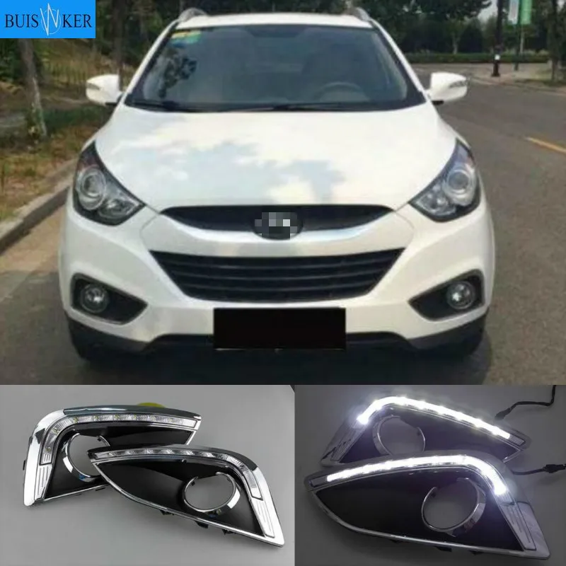 2PCS Car LED For Hyundai IX35 2010 - 2013 fog lamp Cover DRL Daytime Running Lights headlight 12V Daylight