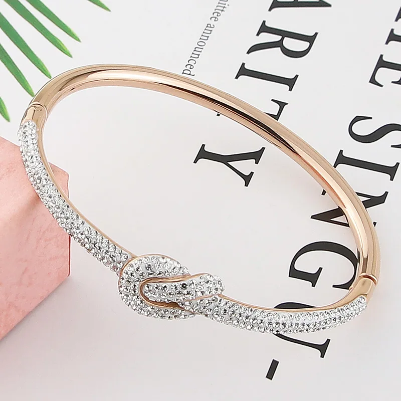 New Stainless Steel  Jewelry Crystal Bracelets Casting Concentric Knot Bangle For Women\'s Who Love Gifts Wholesale