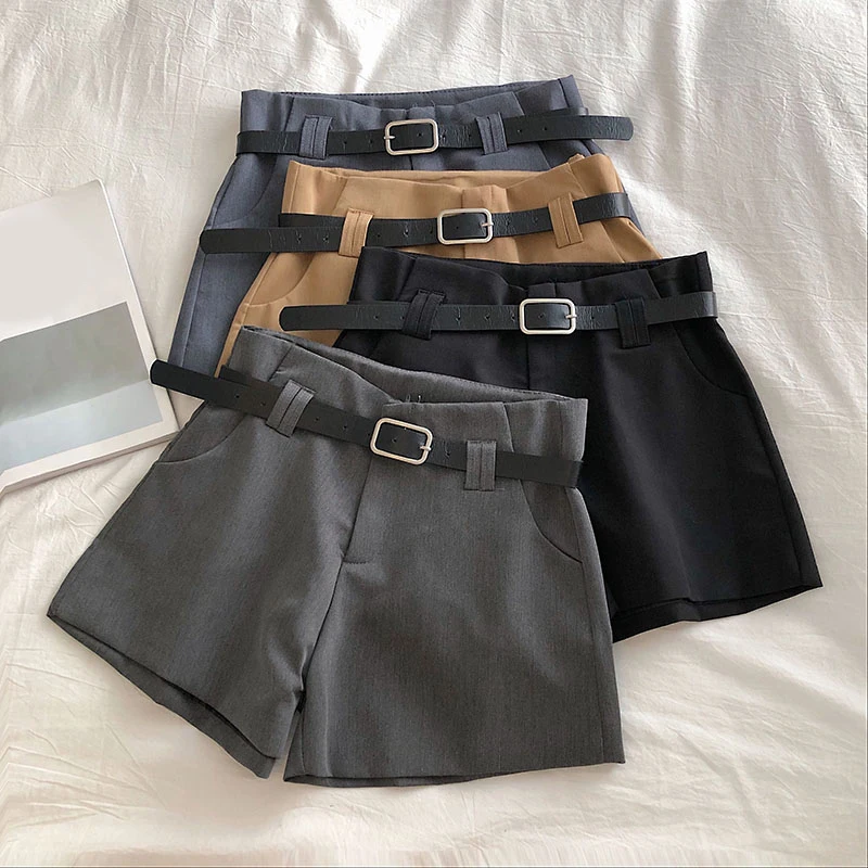 

Casual Vintage Straight Solid Women Shorts Summer Female Sweet Korean Pockets Shorts Empire Button Fly Sashes Mini Mujer Shorts