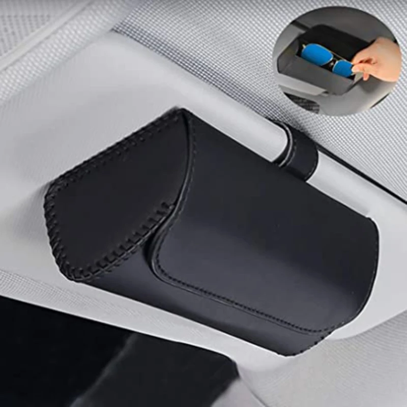 

1 PCS Universal Black Car Sun Visor Sunglasses Case Holder Eye Glasses Storage Box PU Leather Car Accessories