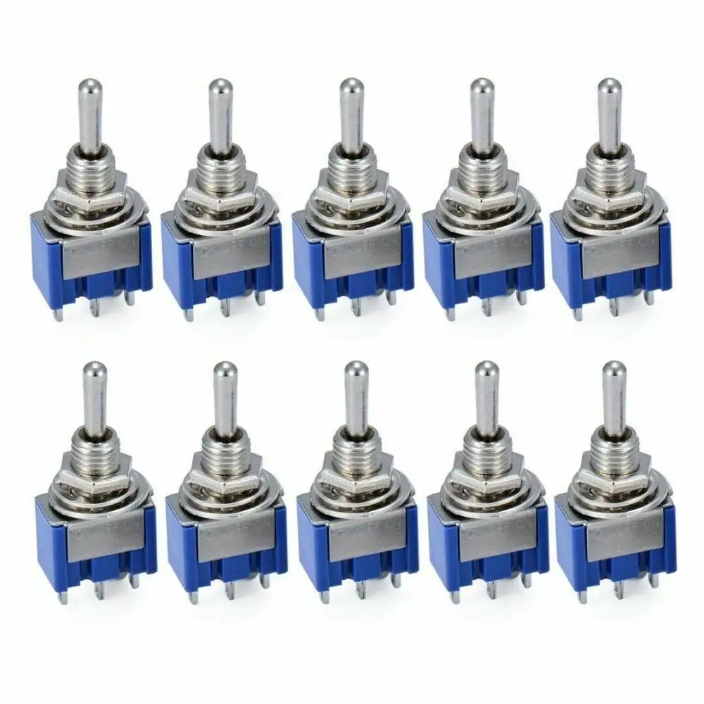 10 Pcs Toggle Switch MTS-103 3 Pin ON/OFF/ON PDT 6A 125VAC/3A 250VAC Mini Switch Lever Switch blue S