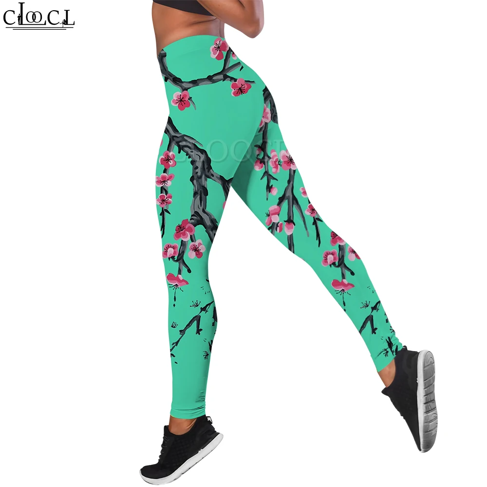 CLOOCL Legging Wanita Legging Wanita Elastisitas Pinggang Tinggi Motif Sakura Samurai Jepang untuk Pakaian Jogging Kebugaran Luar Ruangan