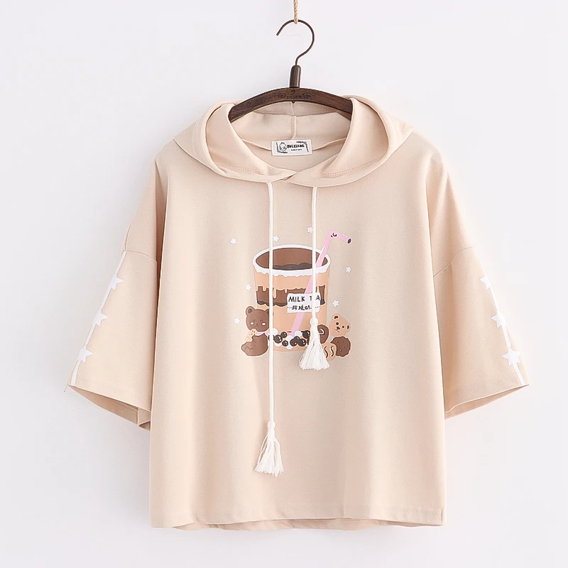 Harajuku Funny Graphic Hoodies Women Kawaii Cartoon Bear Print Hooded Sweatshirt Girls Cute Vintage Clothes 2021 Teens Pullover