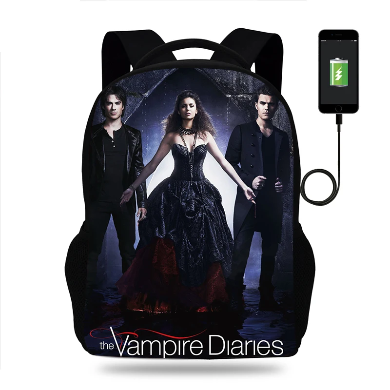 

Hot The Vampire Diaries Backpack Boys Girls School Bag Children Book Bags Men Women Rucksack Teens USB Travel Knapsack Mochila