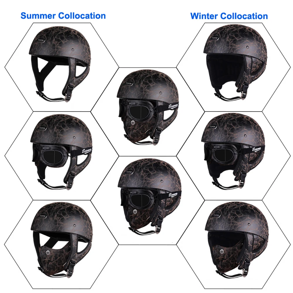 BRAMMO Skull Cap Motorcycle Helmet Vintage Half Face Helmet Motorbike Scooter Retro German Style chopper Cruiser Helmets