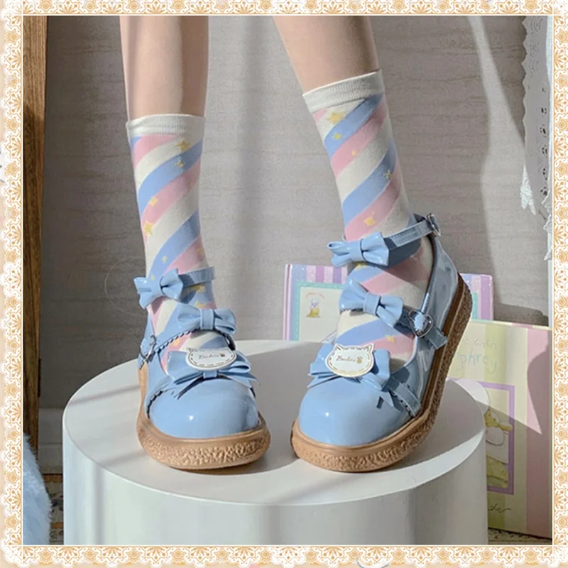 

harujuku Patent Leather Lolita Shoes Vintage Round Head Thick Bottom Kawaii Shoes Cute Bowknot Kitty Gothic Shoes Loli Cosplay
