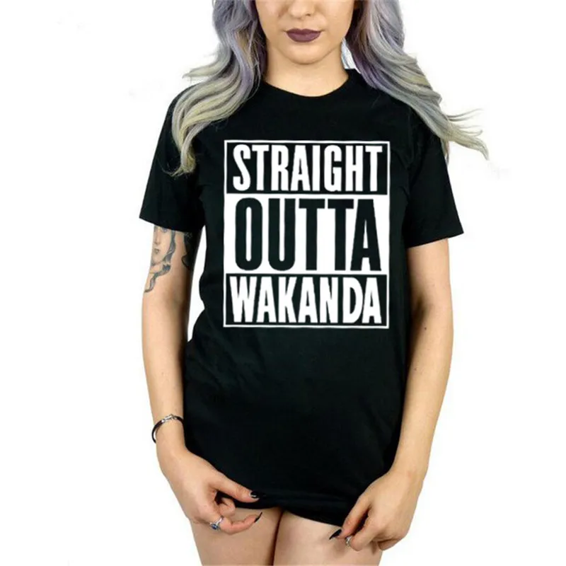 2019 New Fashion Women Straight Outta Wakanda Letter T-Shirt Summer Tees