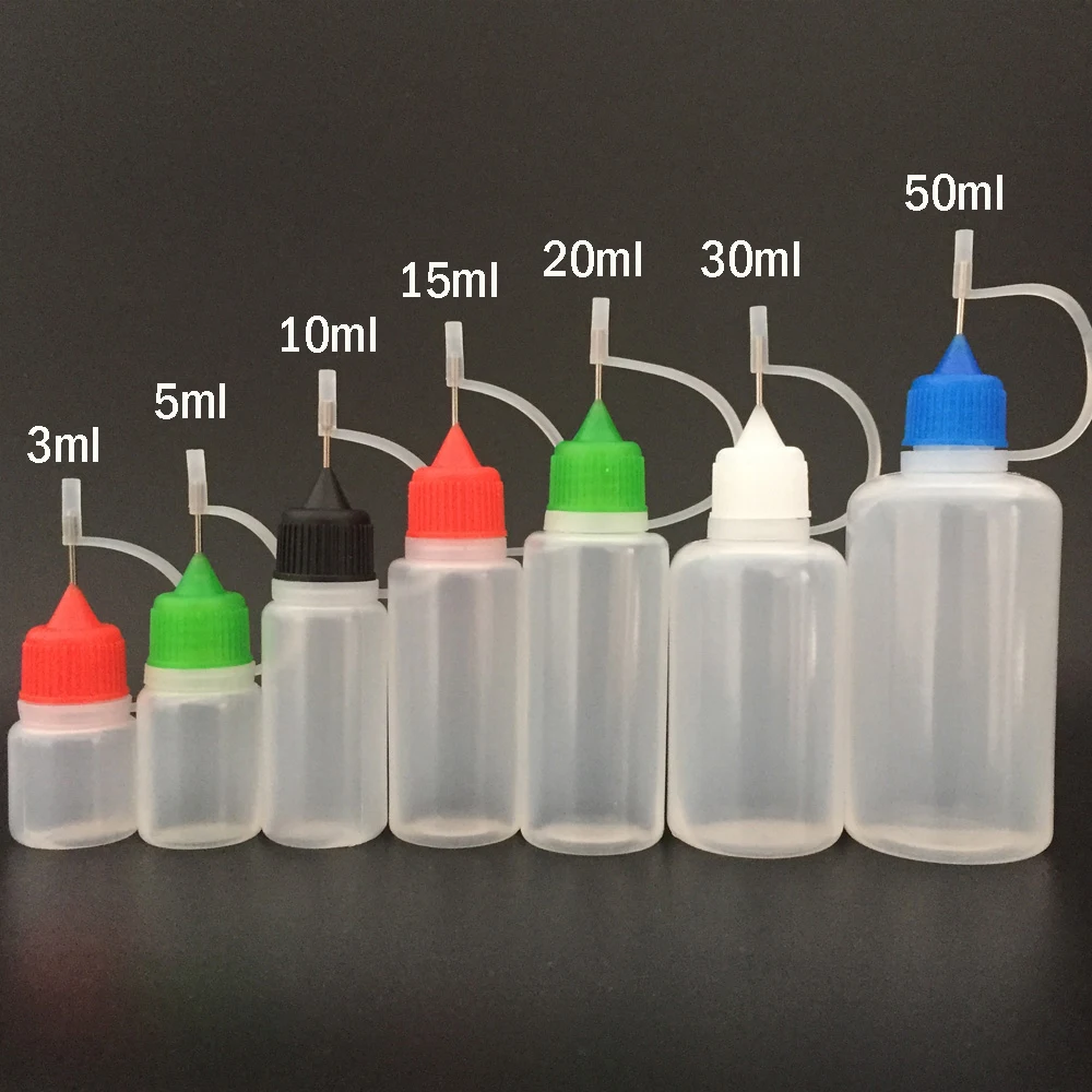 

100pcs Empty LDPE Refillable Bottle 3ml 5ml 10ml 15ml 20ml 30ml 50ml PE Needle Bottle For E Juice With Screw Metal Caps