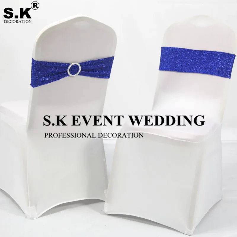 

100pcs Lot Sequin Chair Sash Spandex Band Chair over Tie Bow For Wedding Banquet Event Decoration