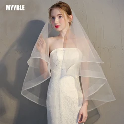 MYYBLE New White Champagne Two Layers Bridal Veils Ribbon Edge Wedding Simple Two Layers Short Women Veils With Comb Cheap