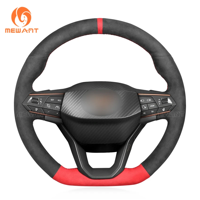 

MEWANT Black Alcantara Red Car Steering Wheel Cover for Seat Cupra Leon 2020-2021