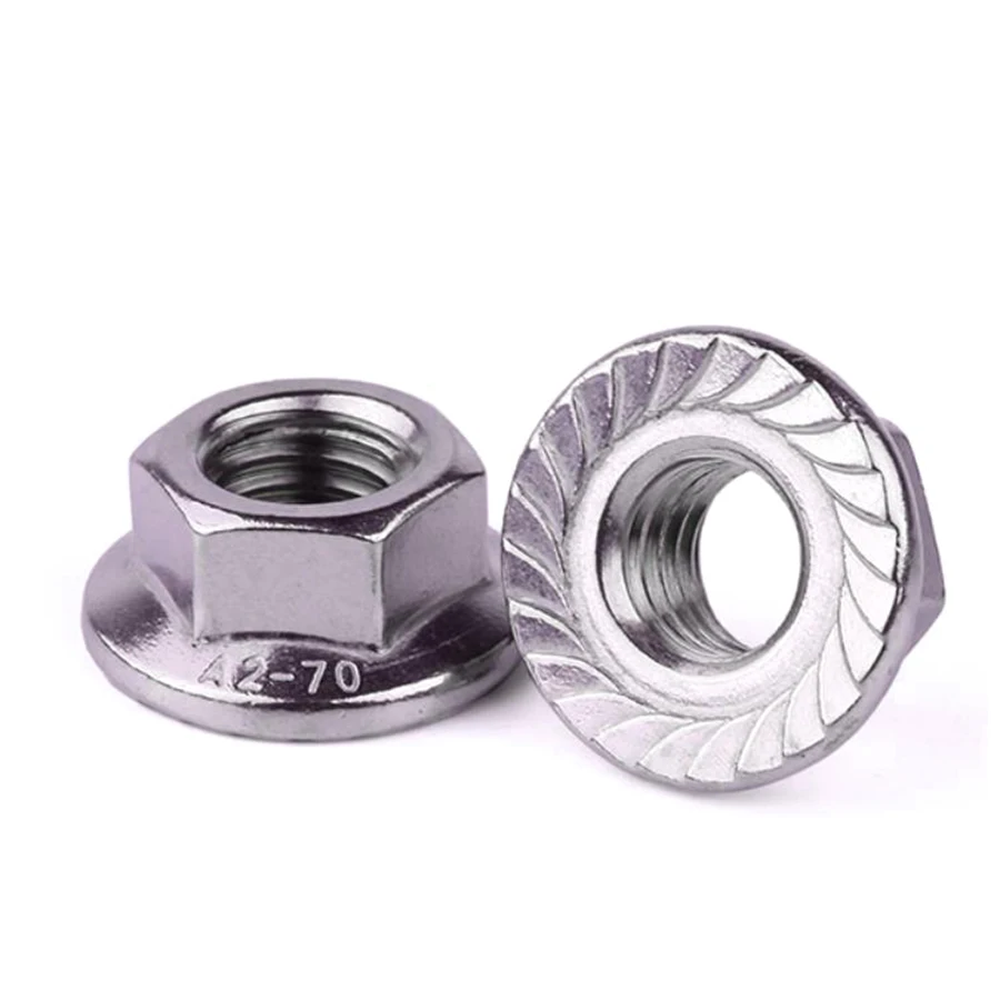 M3-M16 Hex Flange Nuts , SS304 SS316 Din6923 Stainless Steel Flange Locking Nut Fasteners ,B023