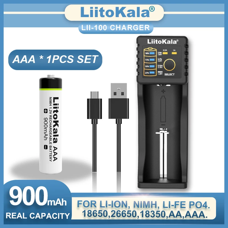 Liitokala Lii-100 Charger 1.2V AAA 900mAh Ni-MH Rechargeable Battery Temperature Gun Remote Control Mouse Toy