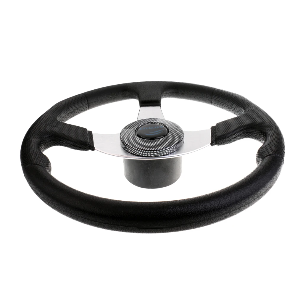 Premium 340mm 3 Spoke 3/4 inch Boat Steering Wheel with Center Cap for Universal Marine Boat Yacht Pontoon Boat