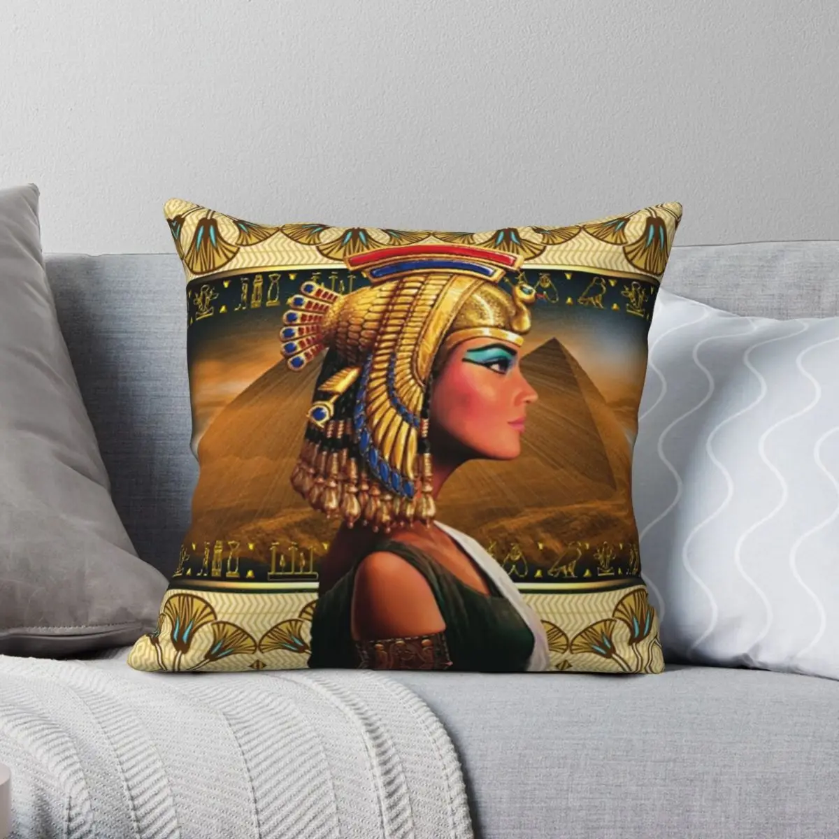 Queen Cleopatra Square Pillowcase Polyester Linen Velvet Creative Zip Decorative Car Cushion Cover Wholesale 45x45