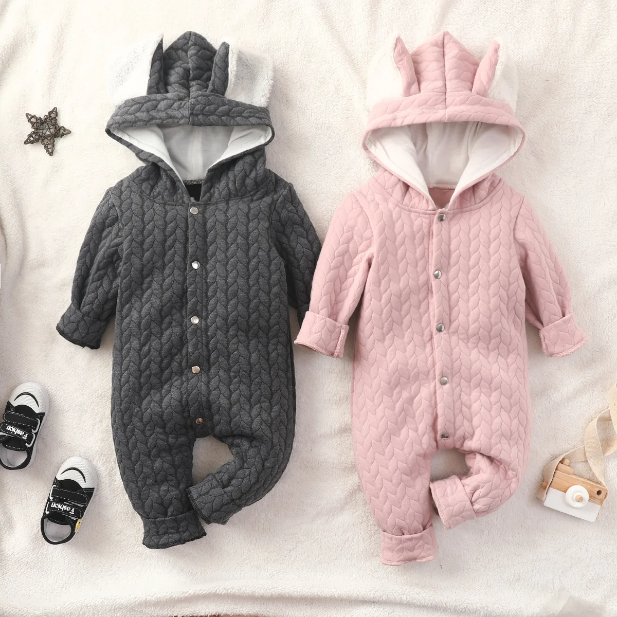 

Baby Rompers Rabbit Ear Hooded Jumpsuit Infant Costumes Newborn Winter Clothes for Babies Girls Fleece Baby Clothes Boys Rompers