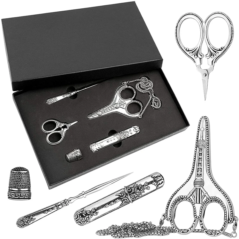 KAOBUY 5 Pcs Embroidery Scissors Retro Scissor Stainless Steel High Quality Suitable for Professional Tailor Sewing and Quilting