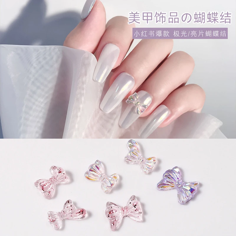 Manicure gioielli orso in resina fiocco giapponese Aurora Phantom Color tridimensionale farfalla perla adesivi diamante Aurora polvere