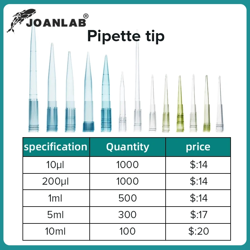 JOANLAB-실험실 피펫 팁, 10ul 200ul, 1ml, 5ml, 10ml, 일회용 마이크로 피펫, 플라스틱 피펫 팁, 실험실 장비 용품