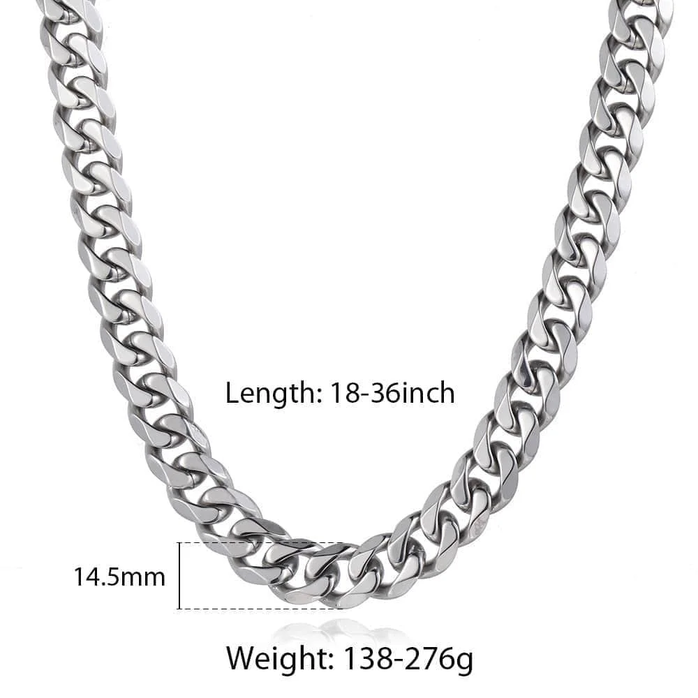 14.5mm Wide Heavy Polished  316L Stainless Steel Mens Necklace Cut Curb Cuban Link Chain Male Jewelry Dropshipping DHN48