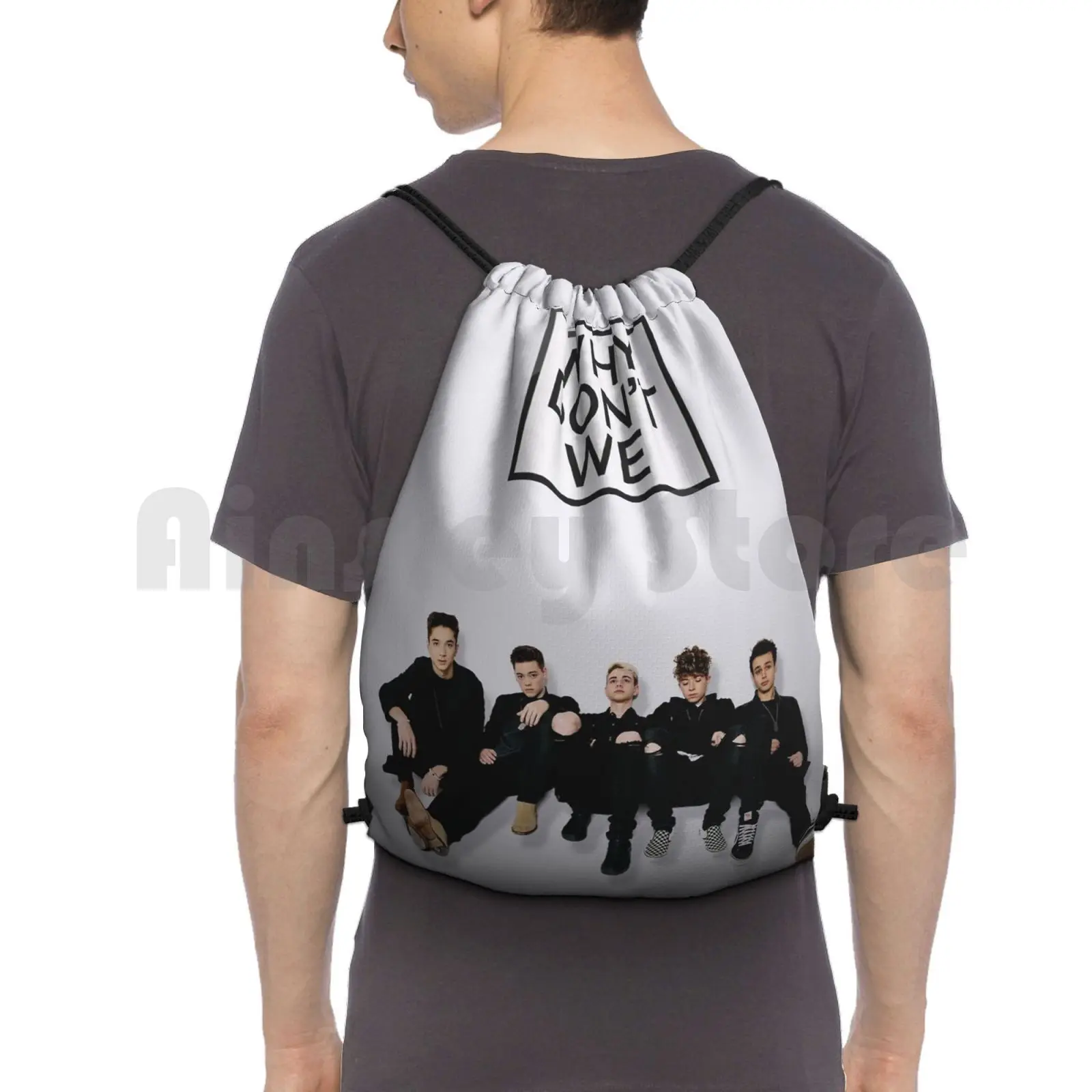 

Wdw рюкзак с коллажем сумка на шнурке для верховой езды, альпинизма, тренажерный зал Why We Band Group, группа, Голливуд, Лондон, Париж, музыка