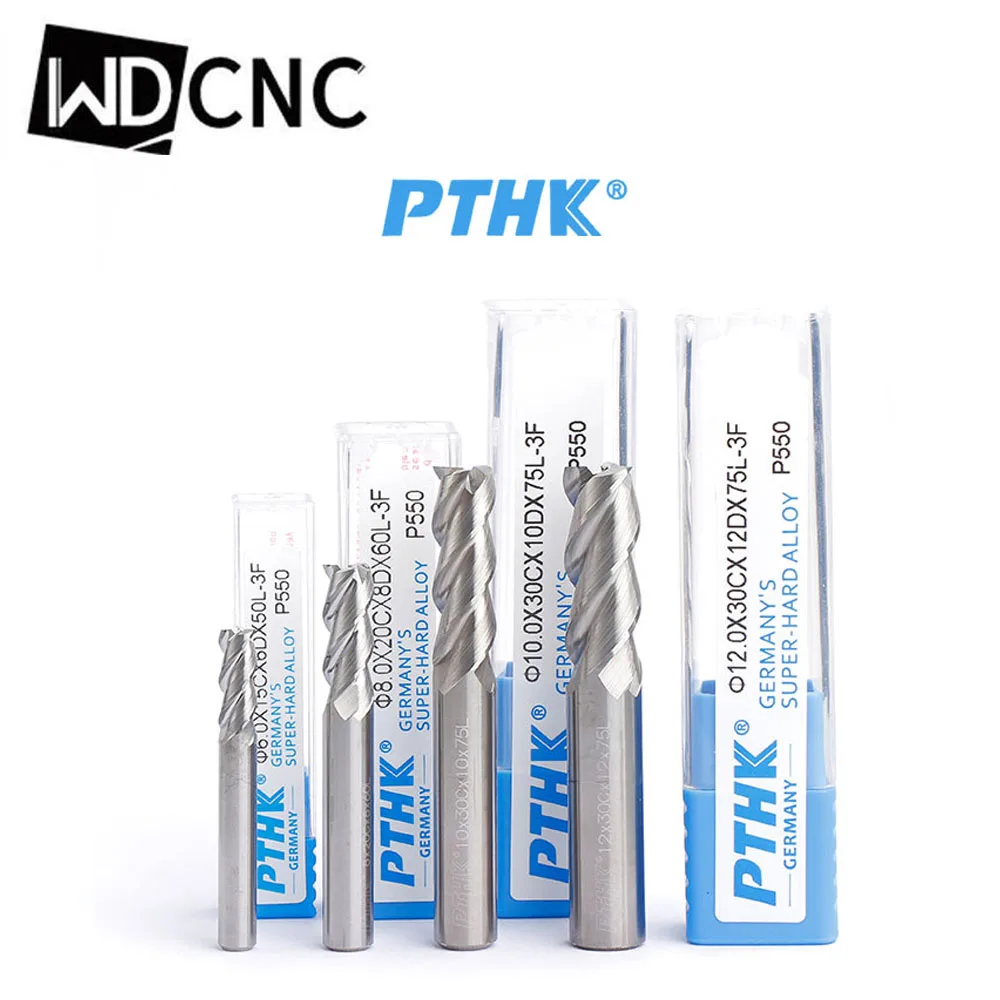 2 or 3 flutes PTHK HRC55 1mm 2mm 3mm 4mm 5mm 6mm 8mm 10mm 12mm  CNC machine milling cutter for Aluminium