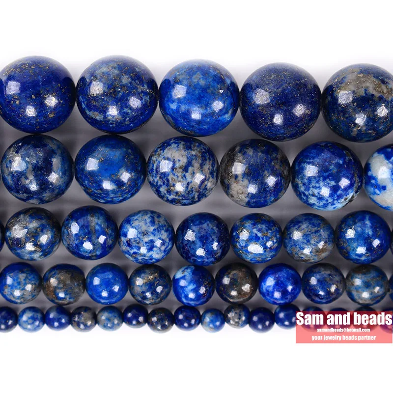 5A เกรด100% ธรรมชาติ Lapis Lazuli รอบลูกปัดแบบหลวมสำหรับเครื่องประดับ DIY สร้อยข้อมือสร้อยคอ15 ''4/6/8/10/12มม.