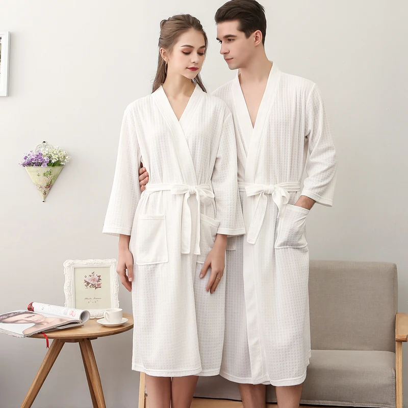 Men Couple Waffle Bathrobe Loungewear Kimono Bath Robes Sashes Robe Male Female Shower Sleepwear Long Resort Spa Robe Belt