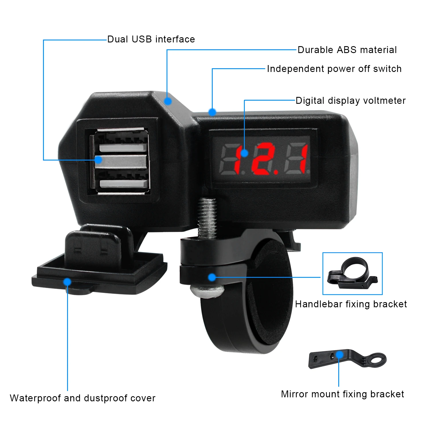 Chargeur USB Hurcyle pour Touristes, Allume-Cigare, Affichage Voltmètre, Câblage Étanche, Double Adaptateur USB, Accessoires, 3,4 A, 60cm