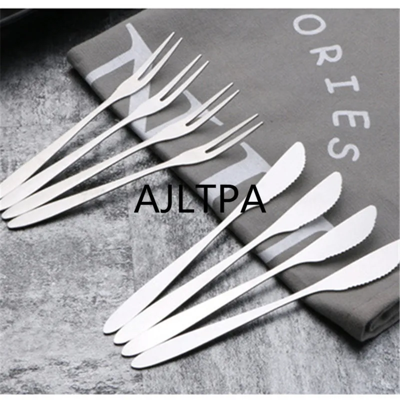 

300pcs/lot Stainless Steel West Tableware Fruit Fork Sign Small Forks Cake Dessert Fork Mooncake Knife Fork Set CT0250