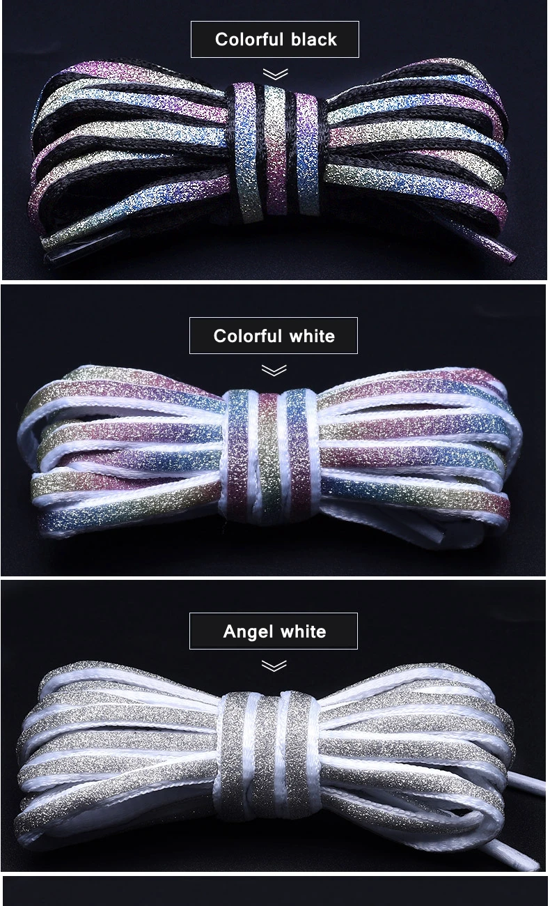 Reflektierende Schnürsenkel Laser-Pailletten-Schnürsenkel Geflochtenes Armband Sneaker-Laufschuh-Schnürsenkel für Erwachsene und Kinder – Detail 10
