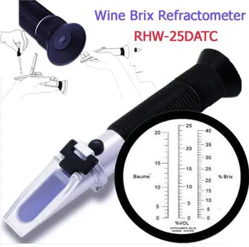 Uva e refratômetro de álcool, 3 em 1, RHW-25VATC, 0 -25% Vol, 0 -40%, Brix, 0-22 Bar Wine, medidor de álcool para Moonshine