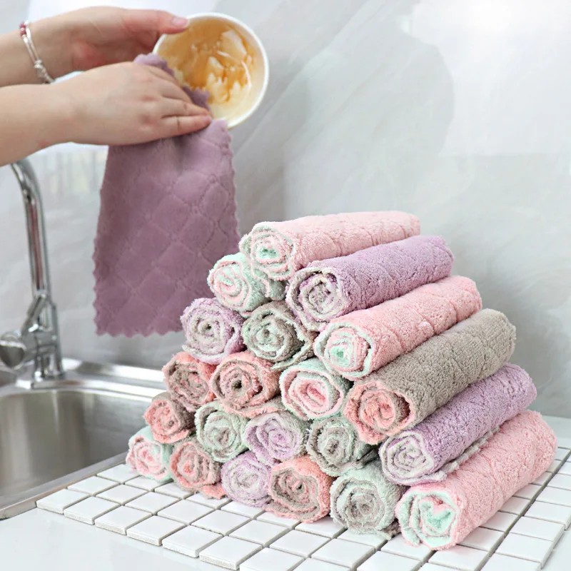 8X Kitchen Towel Absorbent Dish Cloth Non-stick Oil Washing Kitchen Rag Household Tableware Cleaning Wiping Tool Cleaning Cloth