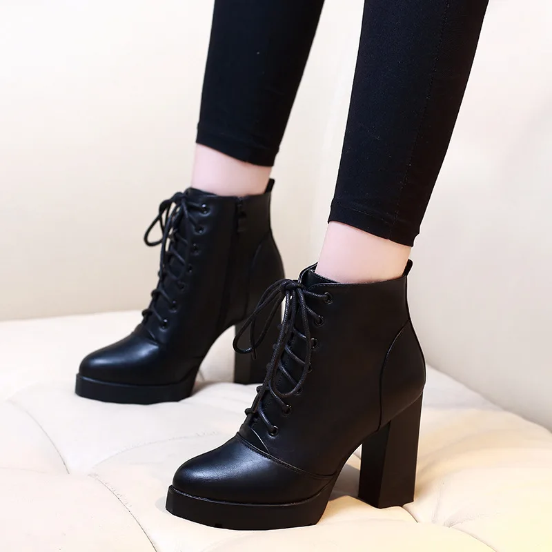 Winter warm New Arrival Fashion Shoes Women Boots Elasticated Patent Leather Ankle Boots Round head high Heel Boots Sexy Shoes