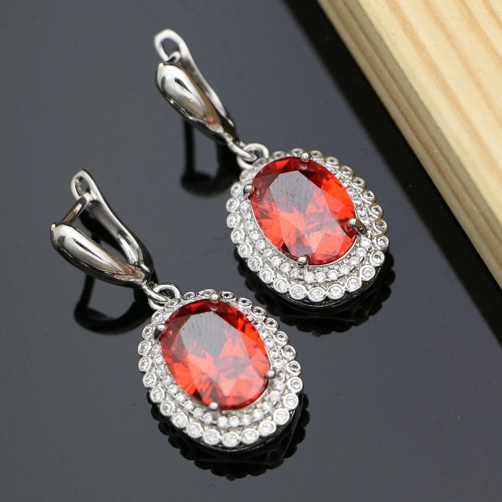 Drop Earrings With Red Cubic Zirconia Stone 925 Silver Jewelry Earrings For Bridal Wedding Jewelry For Women Dropshipping