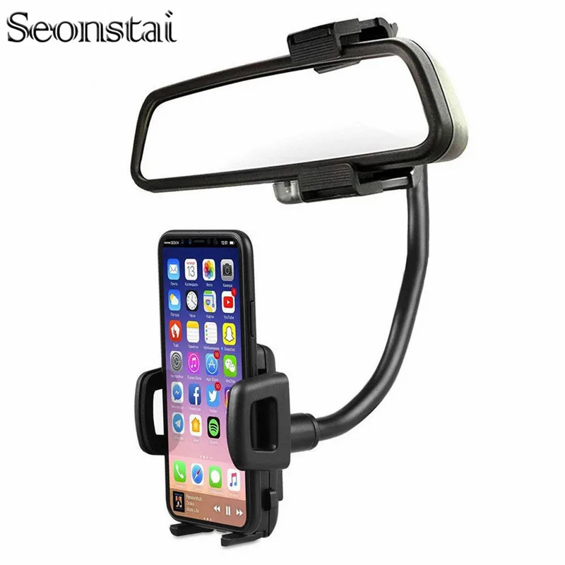 Adjustable Car Phone Holder Car Rearview Mirror Mount Phone Holder 360 Degrees For iPhone Samsung GPS Smartphone Stand Universal