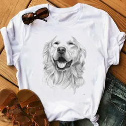 Papillon Cão Golden Retriever Mujer Camisetas Branco Camisas Top T Verão Estética Gráfico t-shirt de Manga Curta Camiseta de Poliéster