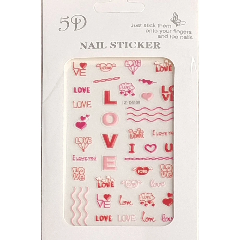 

10PCS 5D LOVE Font Star Nail Art Sticker Color Heart Shaped Nail Art Slider Nail Decoration Decal ZD 5139