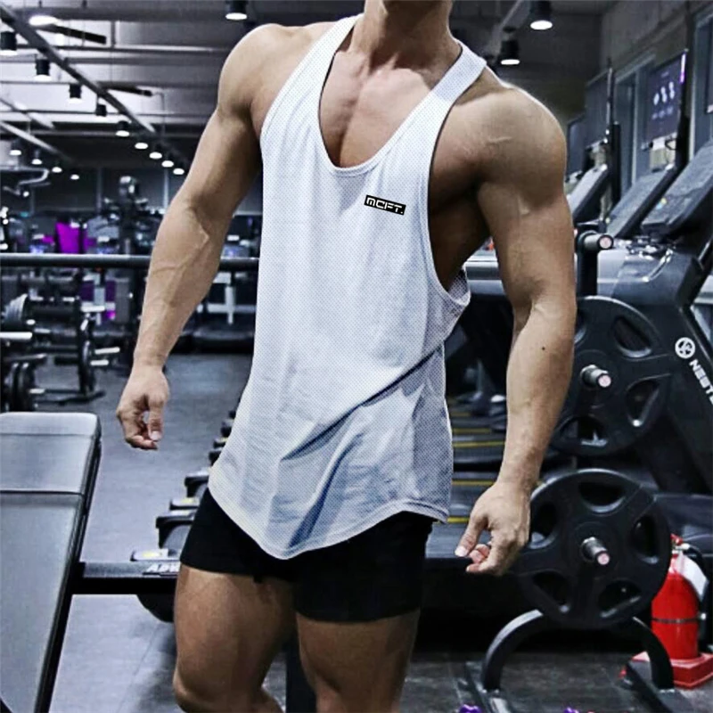 Muscle Guys New Mesh Men\'s Tank Top Casual Sports Workout Man Singlets Gym Fitness Clothing Bodybuilding Sleeveless Vest