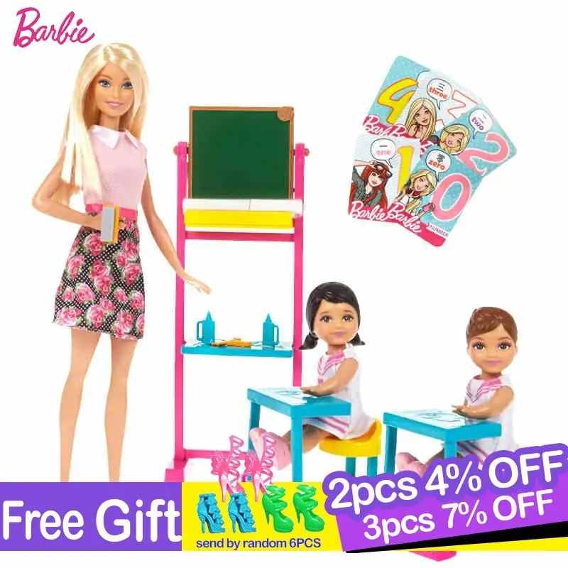 

Barbie Original Brand Dreams English Teacher Job Classroom And Student For Little Girl Birthday Present Girl Toys Gift Boneca