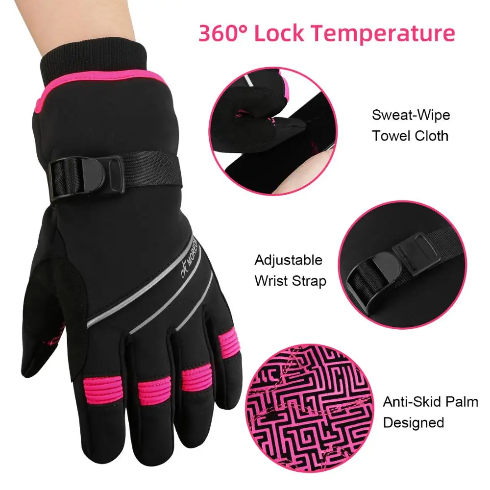 MOREOK Ski Gloves 3M Thinsulate Full Finger Thermal Gloves Touchscreen Winter Cycling Gloves Warm Motorcycle Glove for Men Women