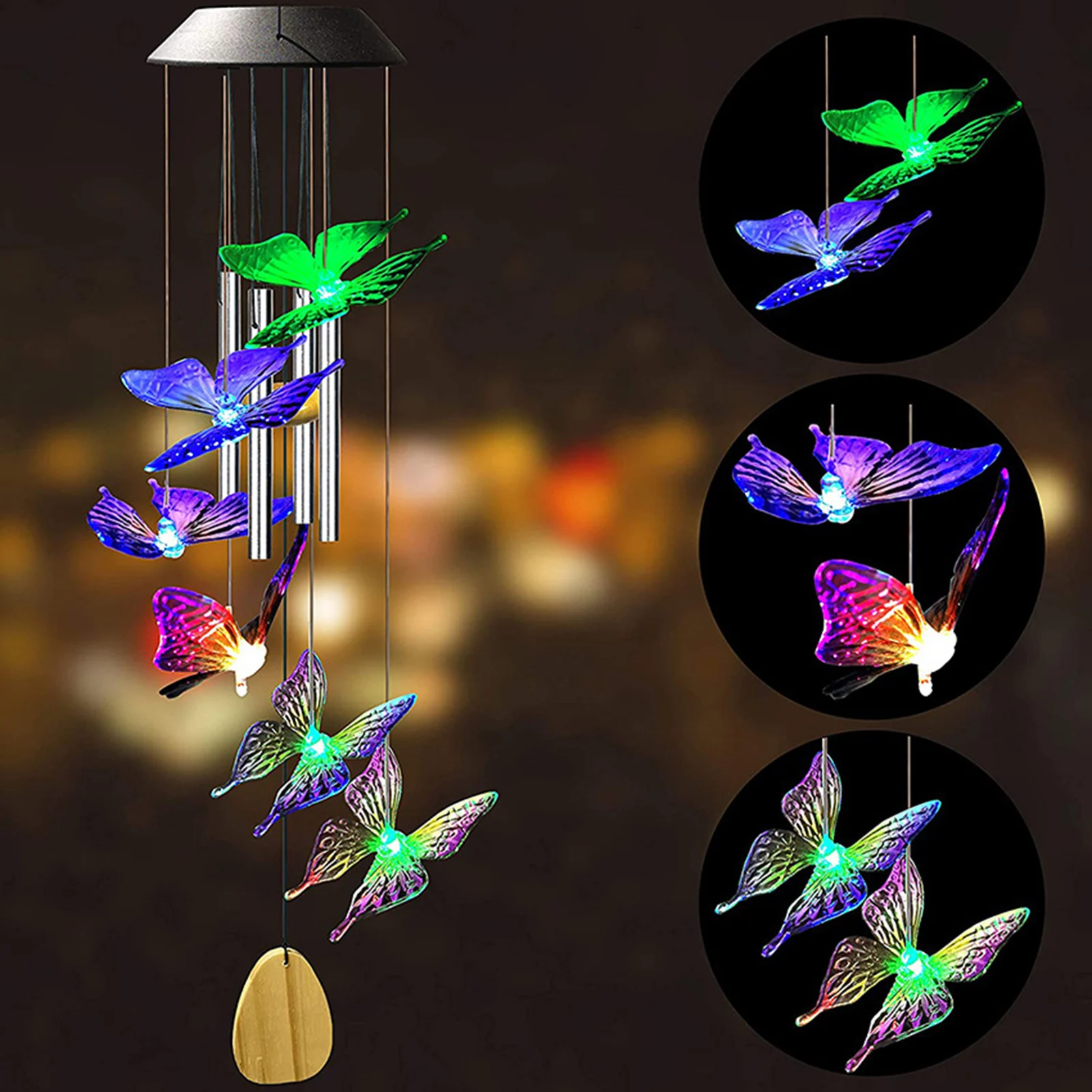 

Color Changing Solar Power Wind Chime Crystal Ball Hummingbird Butterfly Waterproof Outdoor Light for Patio Yard Garden Summer